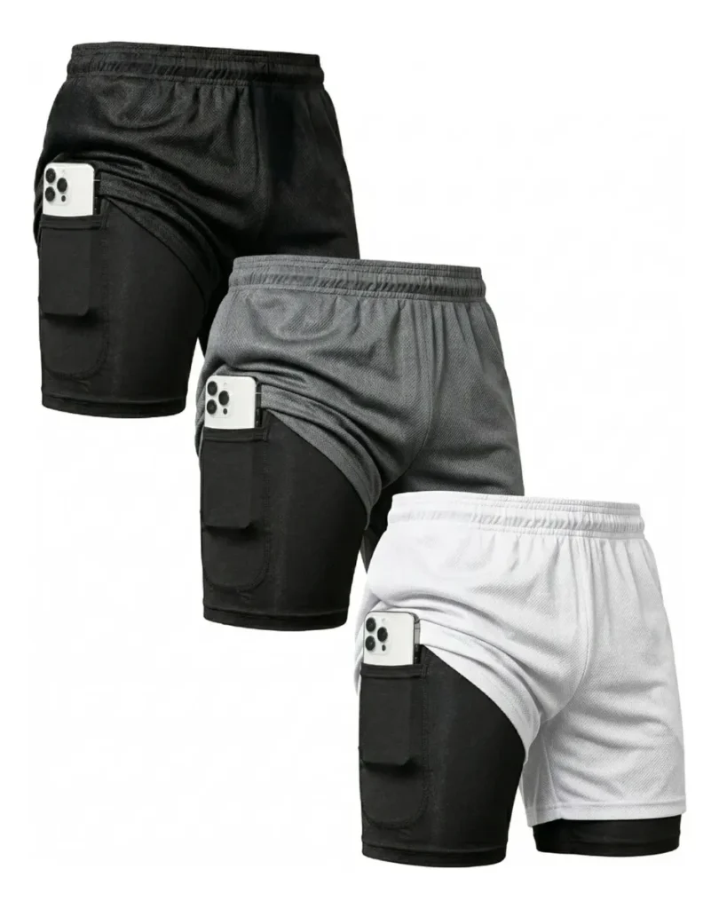 Kit 3 Shorts 2 em 1 com Duplo Bolso
